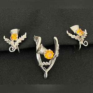 WARD BROTHERS Vintage Sterling Silver Set Brooch & Earrings Scotland Thistle